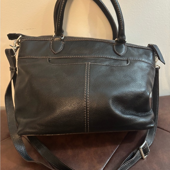 Brighton Tan and Black Leather Satchel with Tassel Charm - Picture 2 of 3